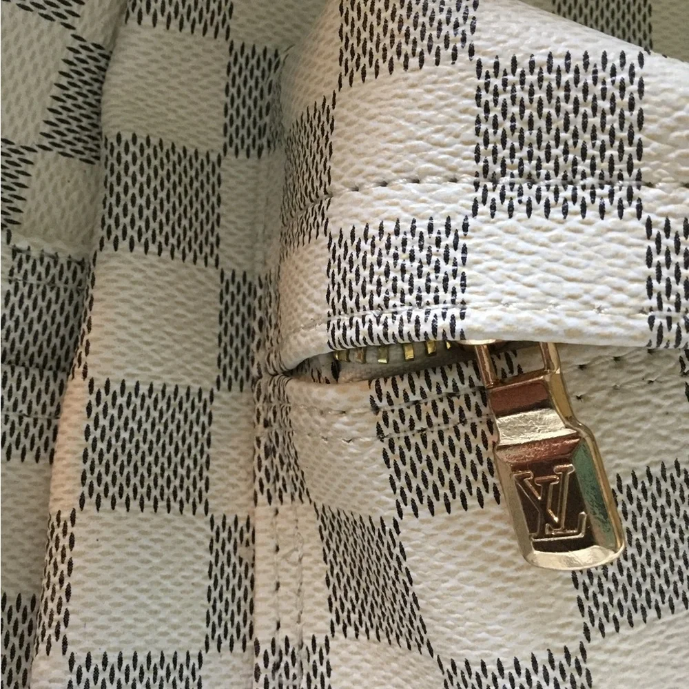 Louis Vuitton Cream and Black Checkerboard Backpack with Gold Plate